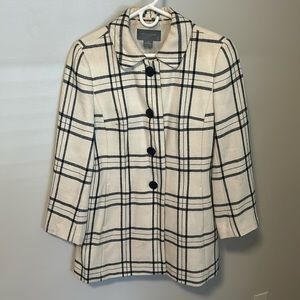 Black and cream plaid trench coat